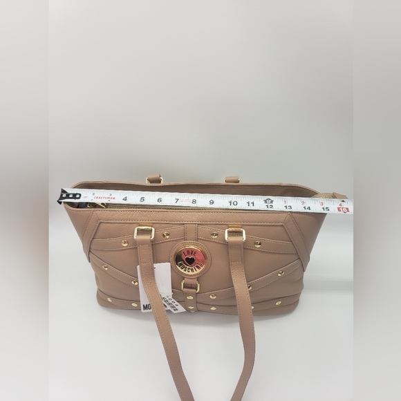 1496- LOVE MOSCHINO Milano Bag Nat Grain Leather Taupe Genuine Leather NWT - Picture 10 of 12
